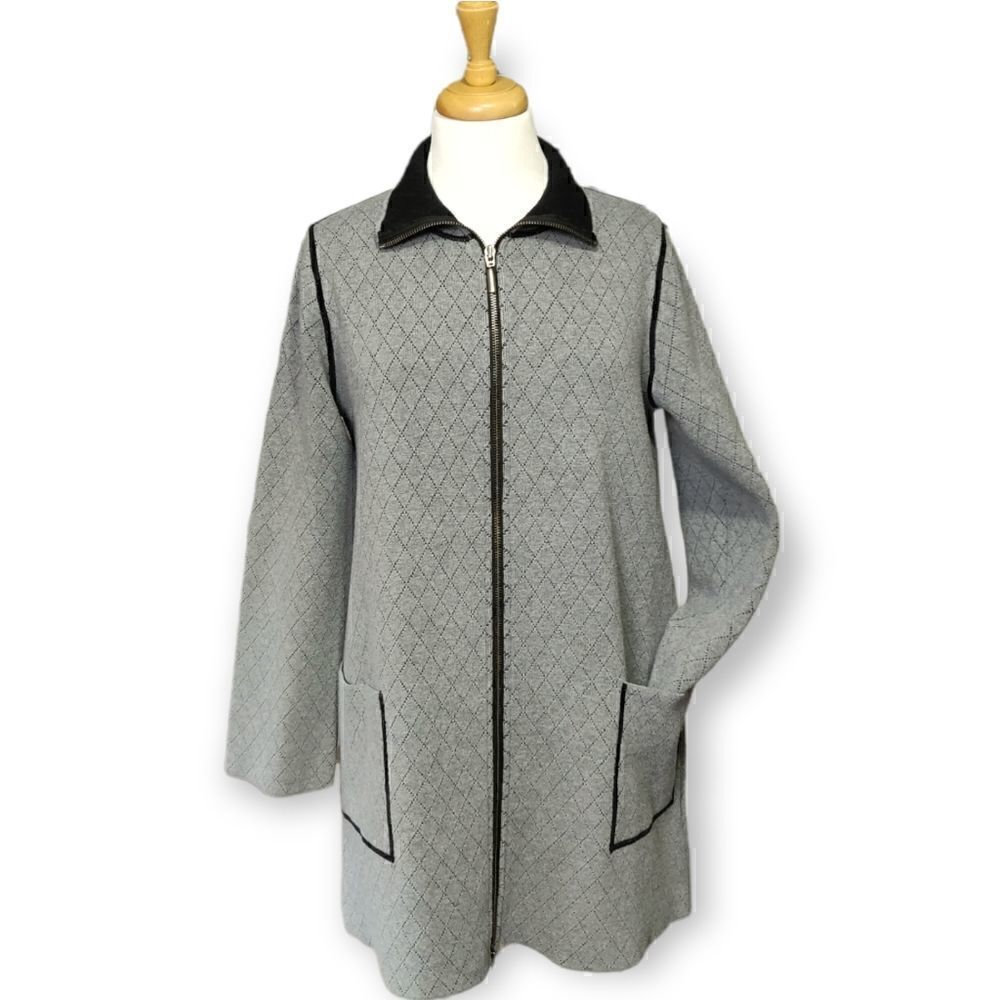 💥 DAMASK GRAY COTTON ZIP FRONT CARDIGAN BLAZER DUSTER COAT SIZE M